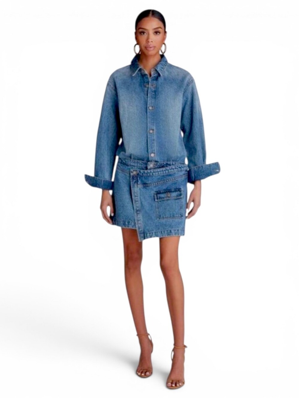 KBB by KAHLANA Women's Long Sleeve The Asymm Denim Medium Wash